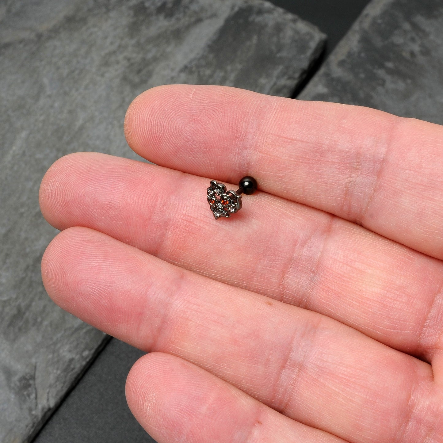 16G 1/4 Black Floral Heart Cartilage Earring