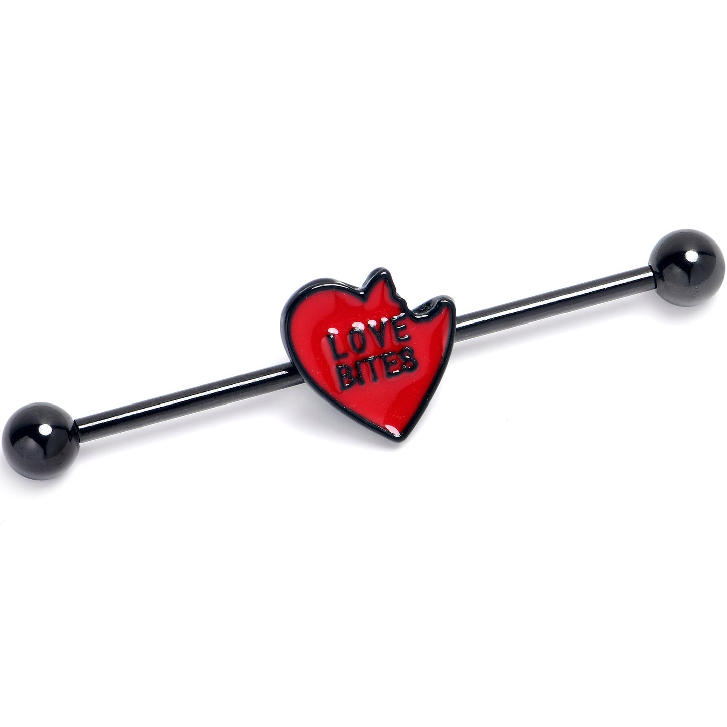 14G Love Bites Heart Industrial Barbell 38mm