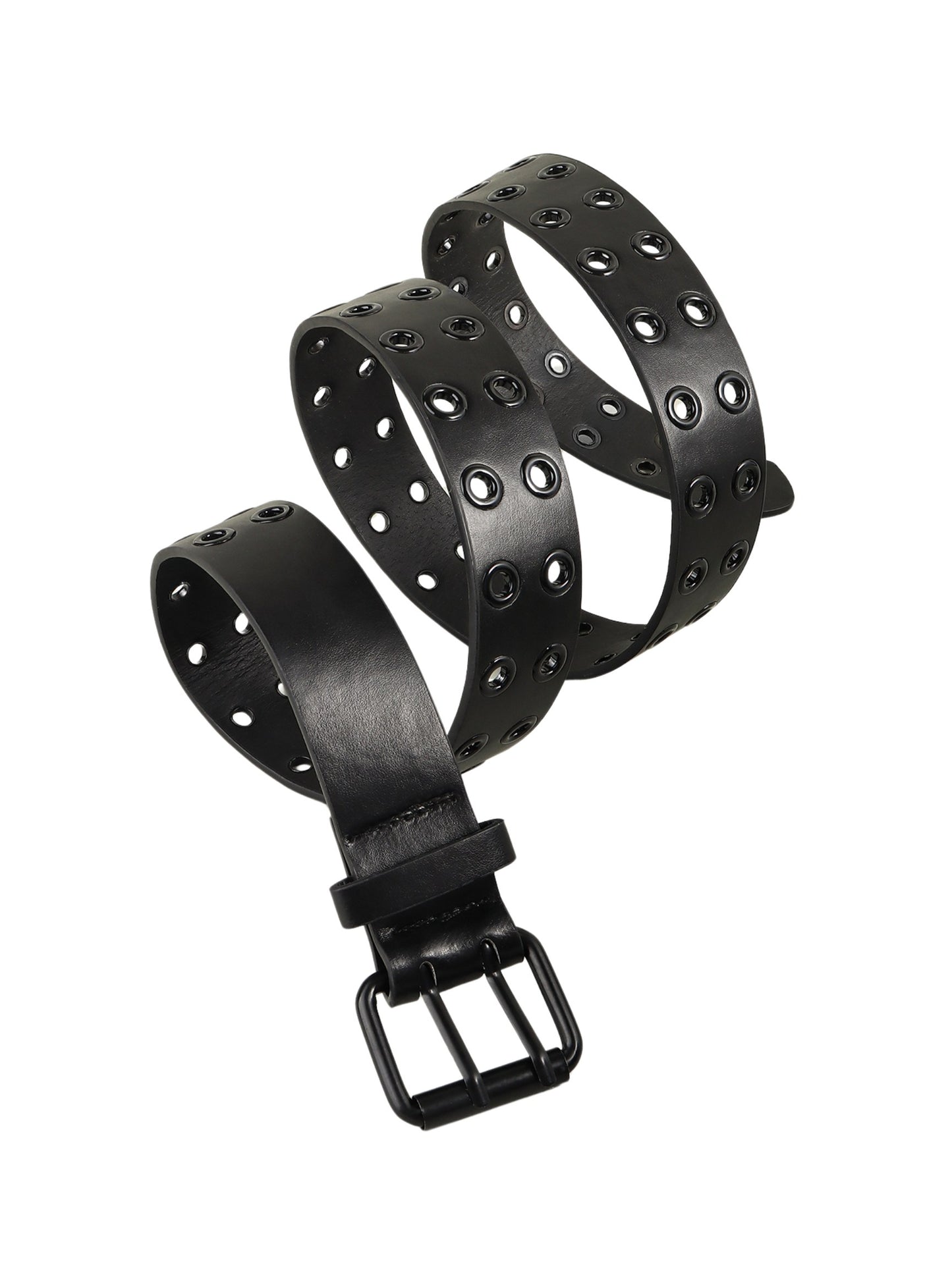 Vegan Leather Black Grommet Belt