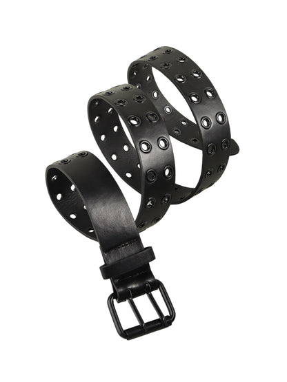 Vegan Leather Black Grommet Belt