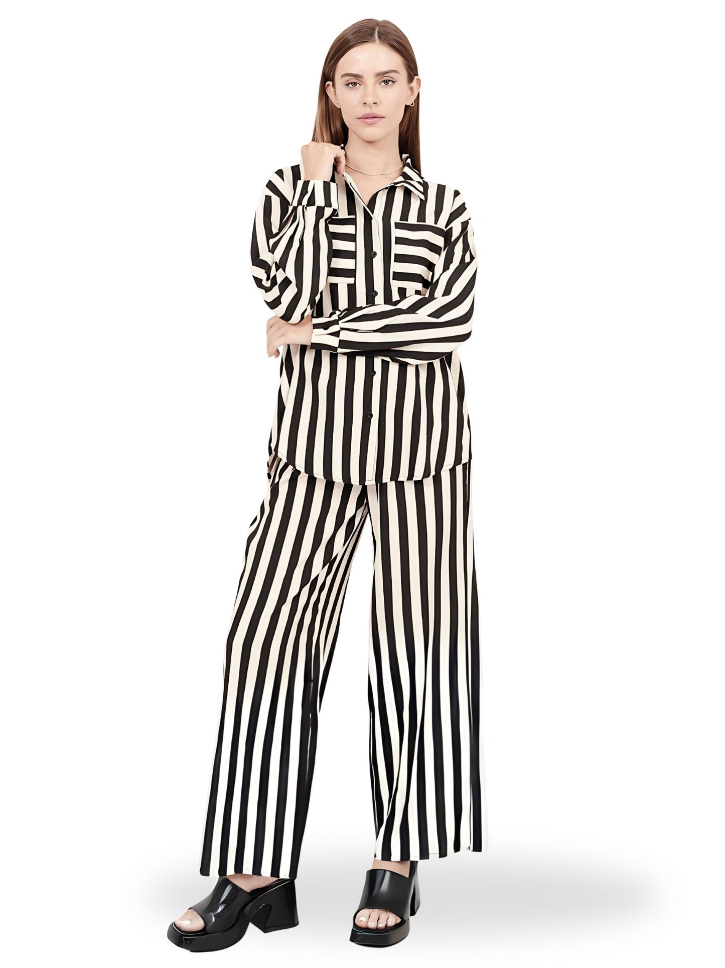 Striped Button Up Shirt & Pants Set
