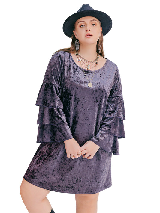 Plus Size Flounce Sleeve Mini Dress