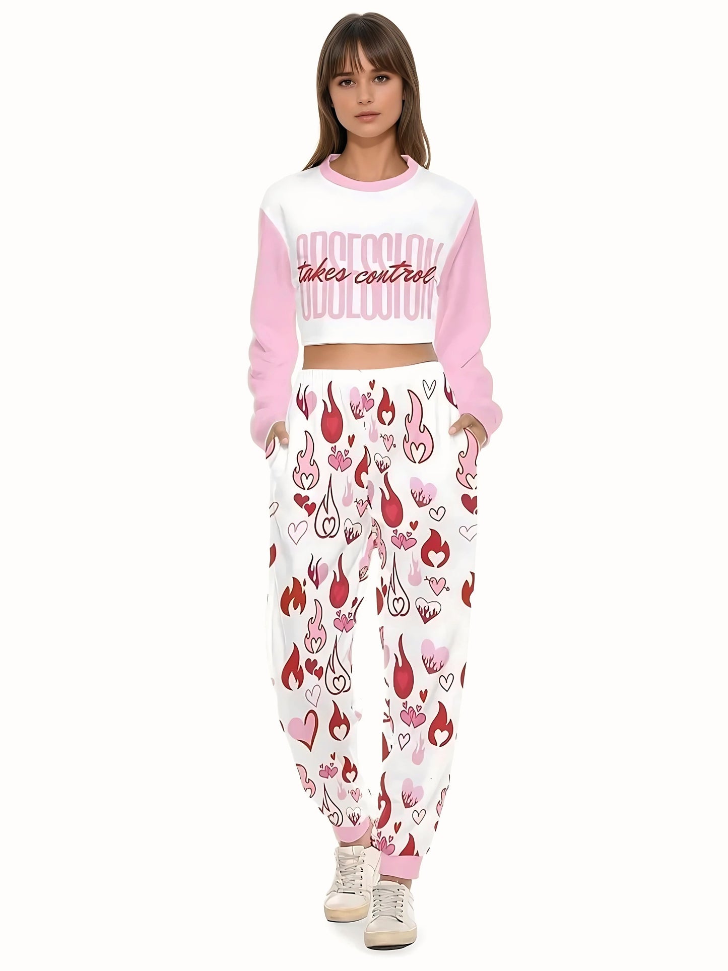 Obsession Pink Crop Sweatshirt Lounge Set