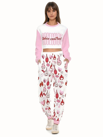 Obsession Pink Crop Sweatshirt Lounge Set