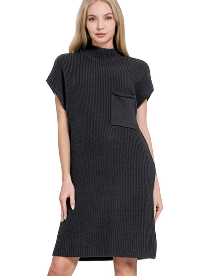 Mock Neck Short Sleeve Sweater Dress