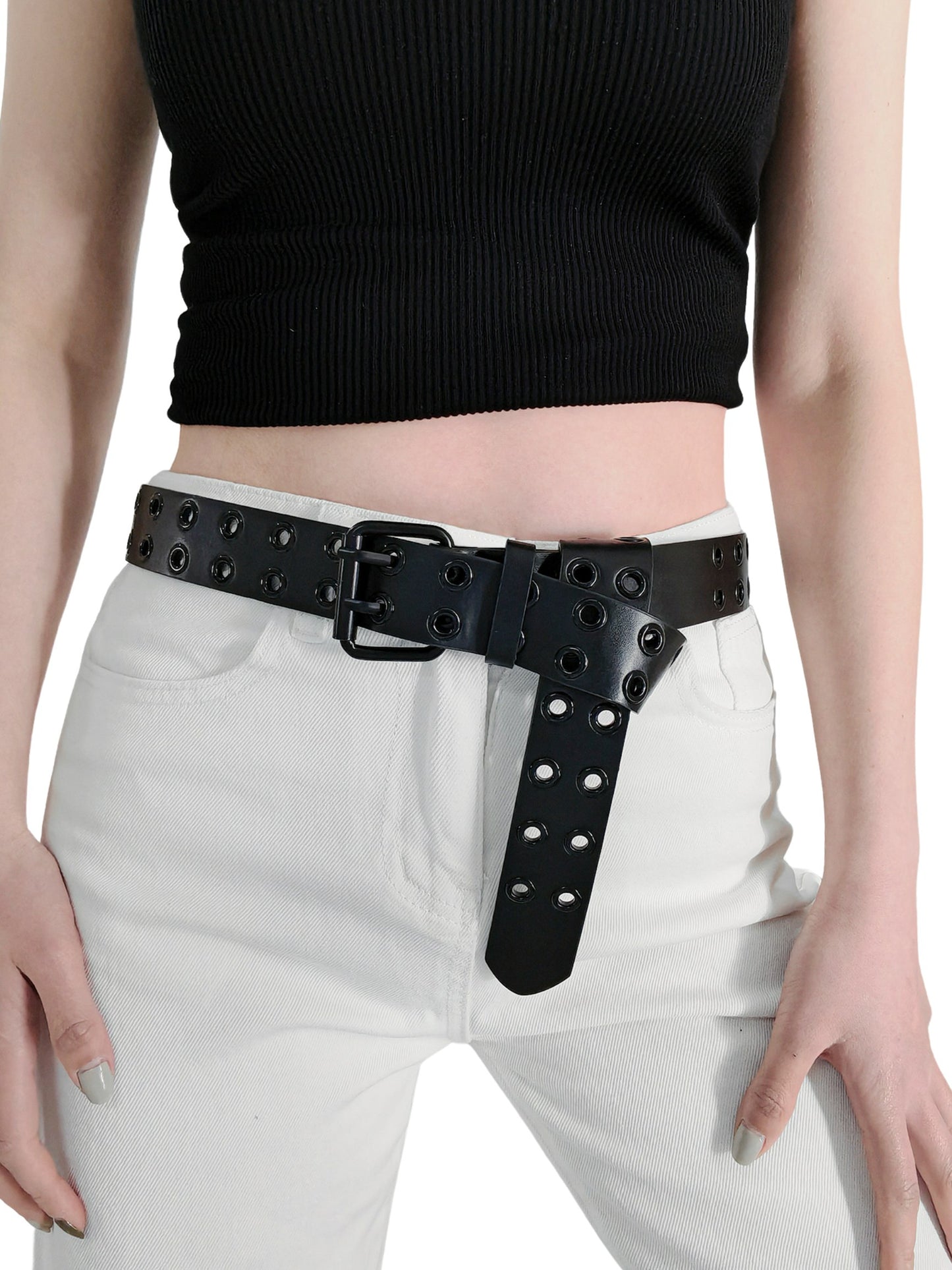 Vegan Leather Black Grommet Belt