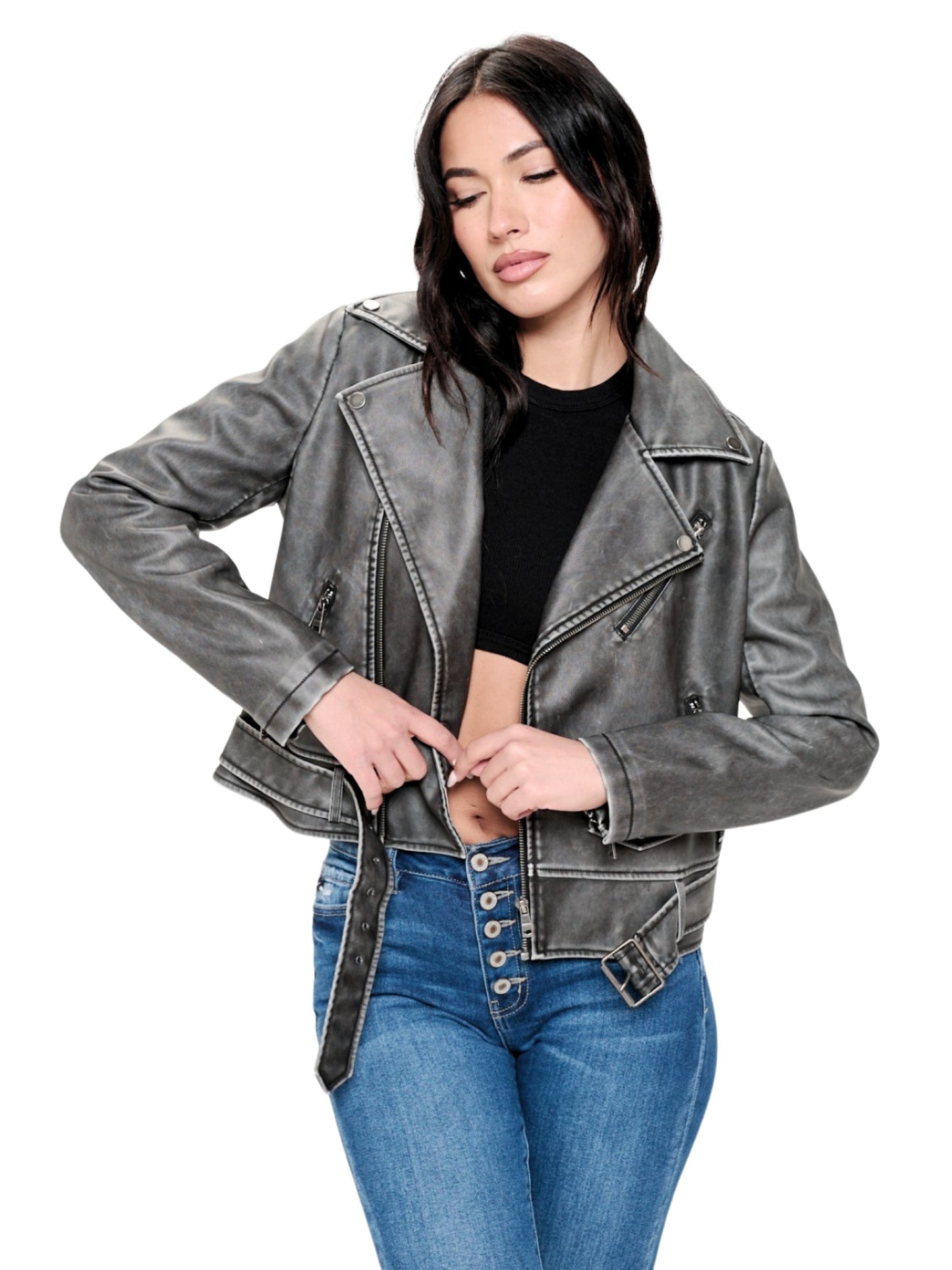Soft Black Vegan Leather Biker Jacket