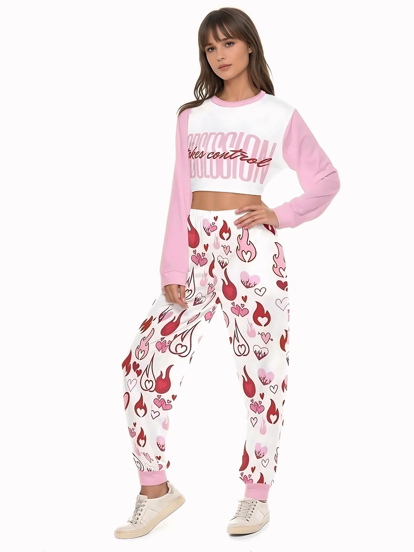 Obsession Pink Crop Sweatshirt Lounge Set
