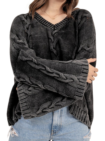 Cable Knit V-Neck Oversized Sweater