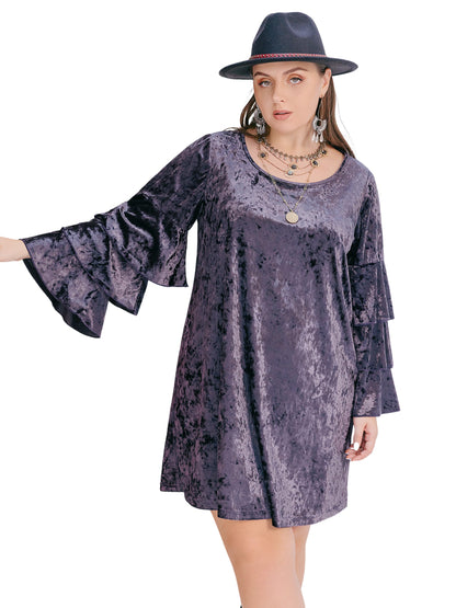 Plus Size Flounce Sleeve Mini Dress