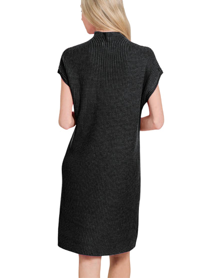 Mock Neck Short Sleeve Sweater Dress