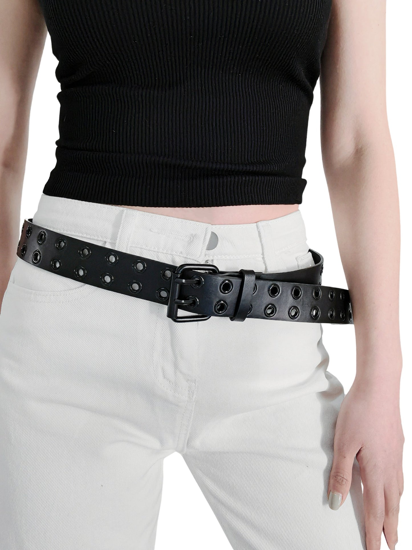 Vegan Leather Black Grommet Belt