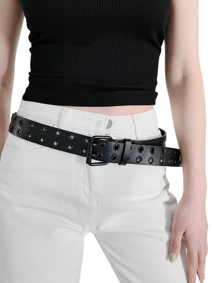 Vegan Leather Black Grommet Belt