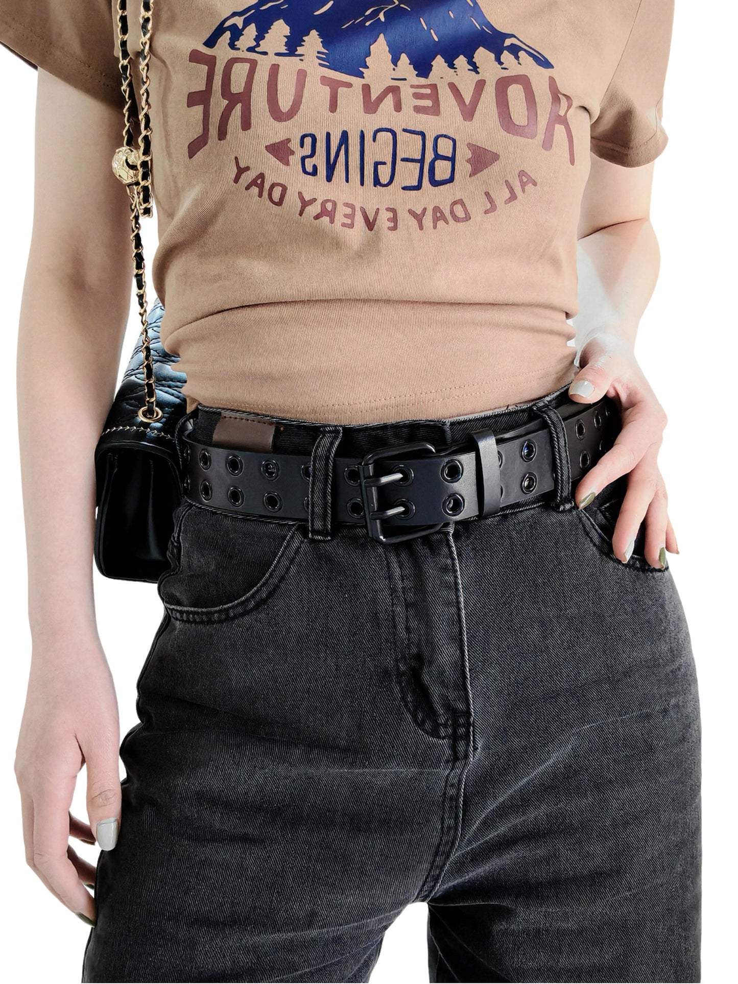 Vegan Leather Black Grommet Belt