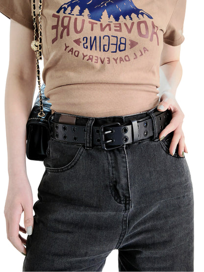 Vegan Leather Black Grommet Belt