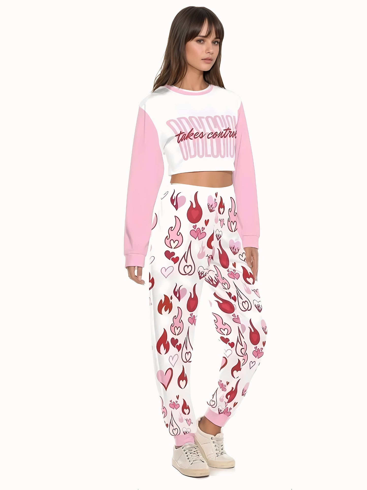 Obsession Pink Crop Sweatshirt Lounge Set