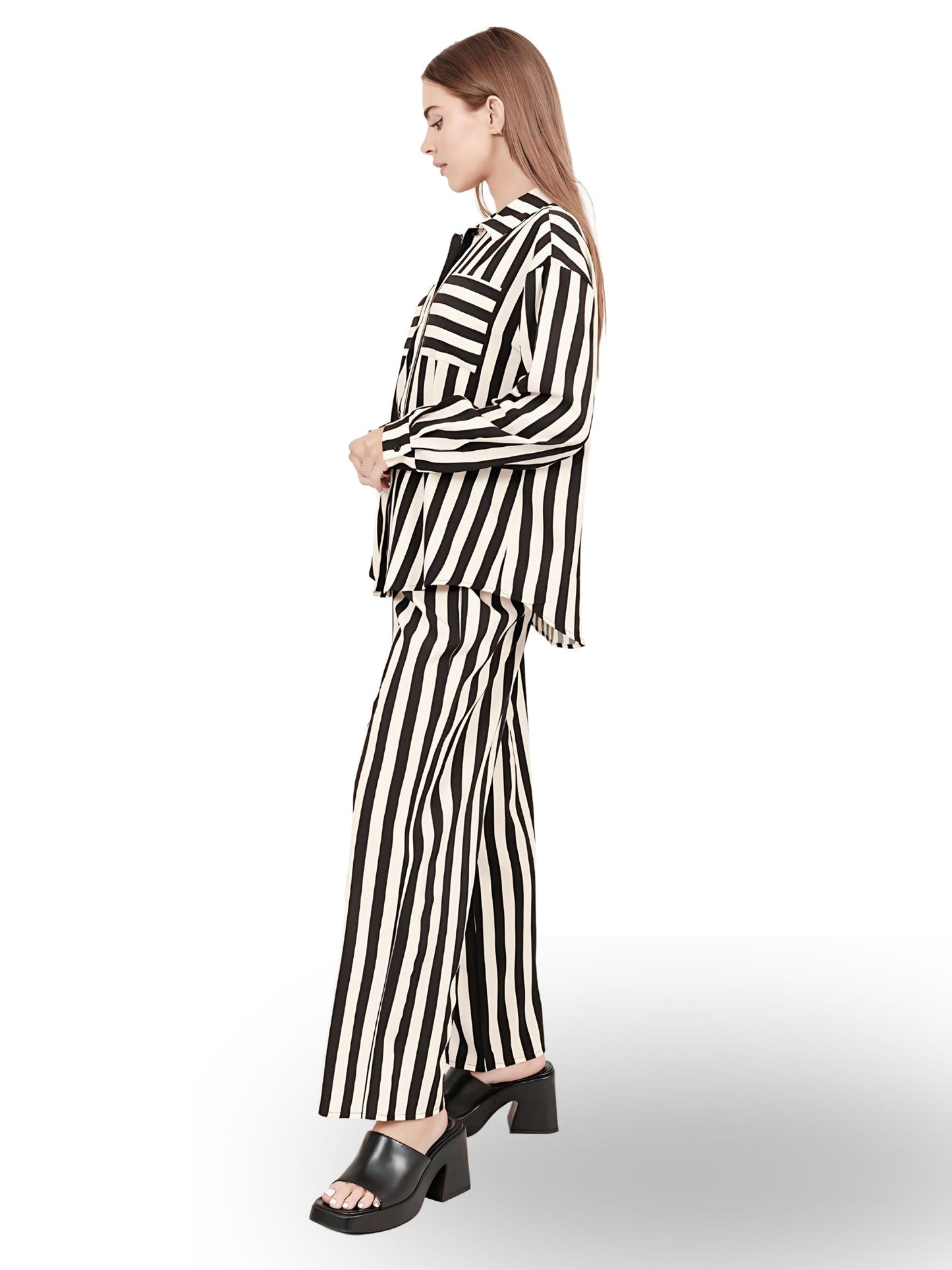 Striped Button Up Shirt & Pants Set