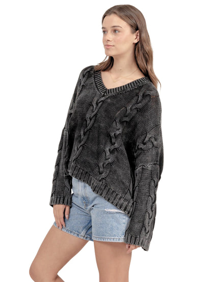 Cable Knit V-Neck Oversized Sweater
