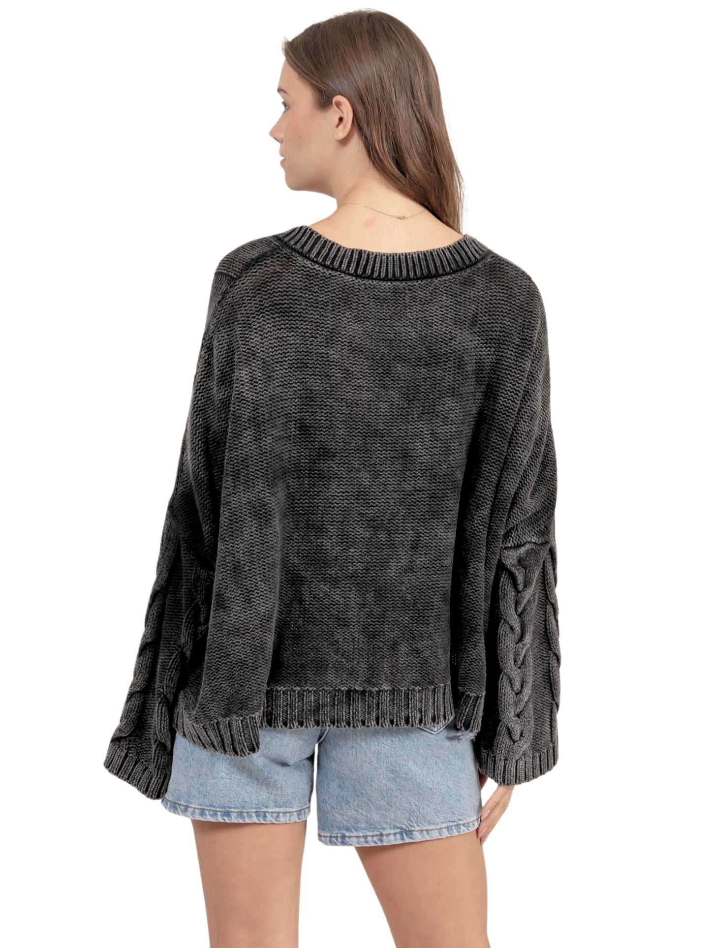 Cable Knit V-Neck Oversized Sweater