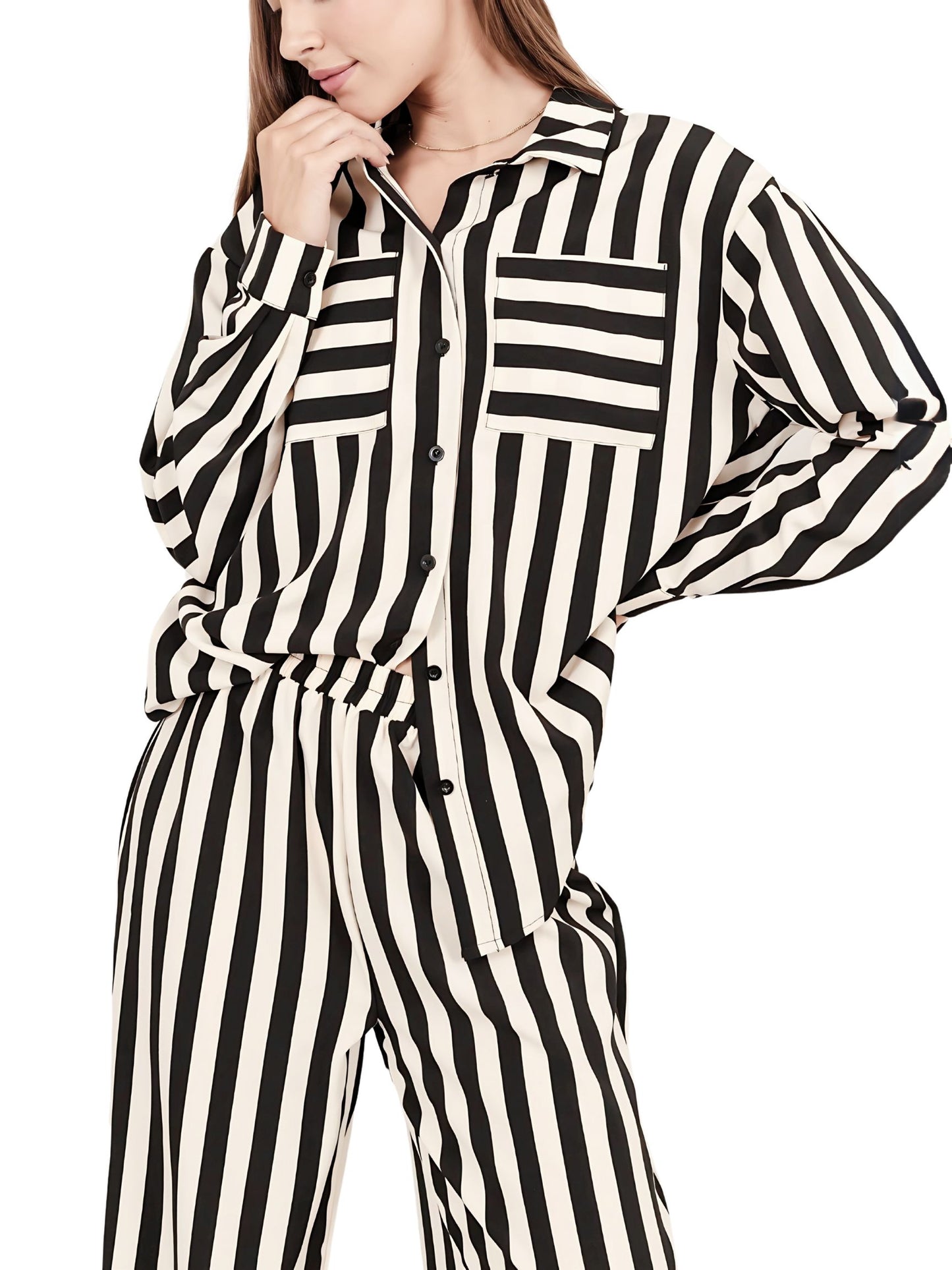Striped Button Up Shirt & Pants Set
