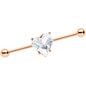 14G Clear Rose Gold Tone Heart Valentine Industrial Barbell 38mm