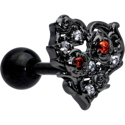 16G 1/4 Black Floral Heart Cartilage Earring