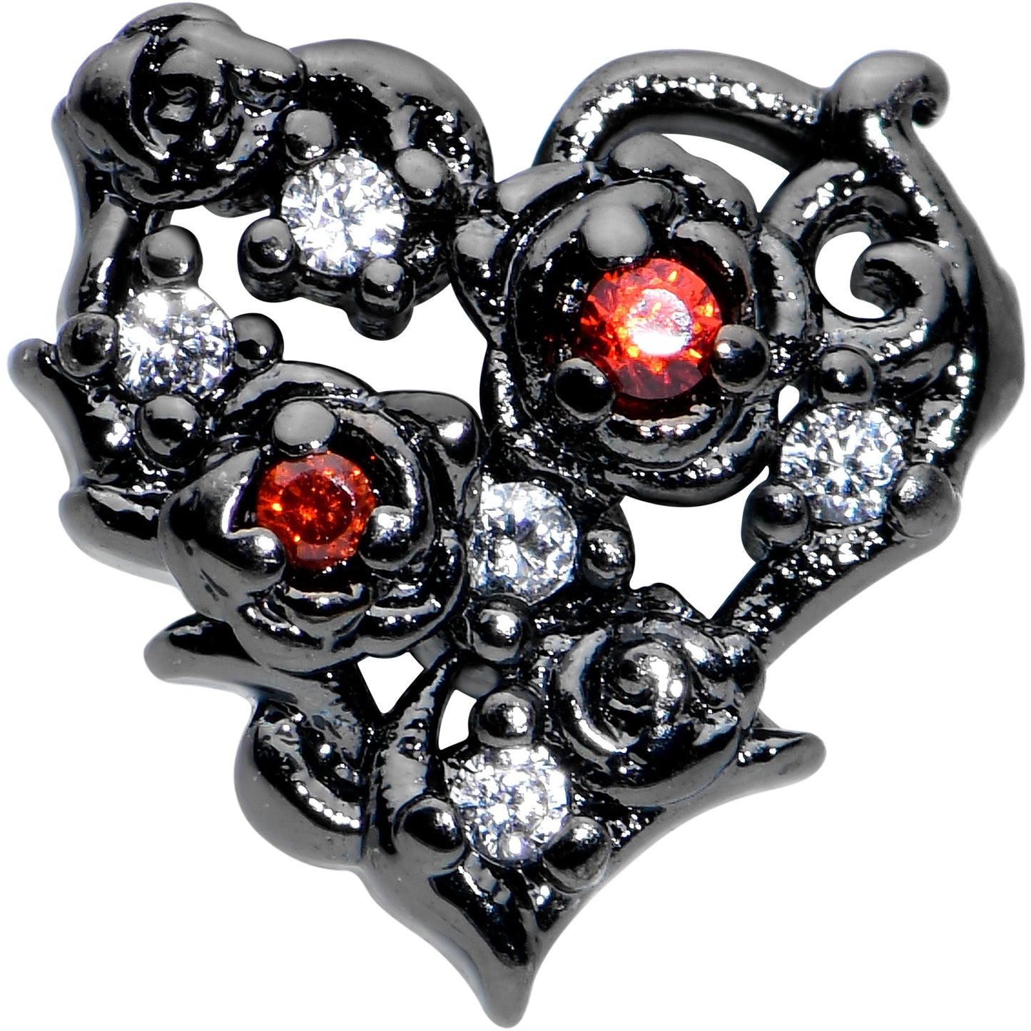 16G 1/4 Black Floral Heart Cartilage Earring