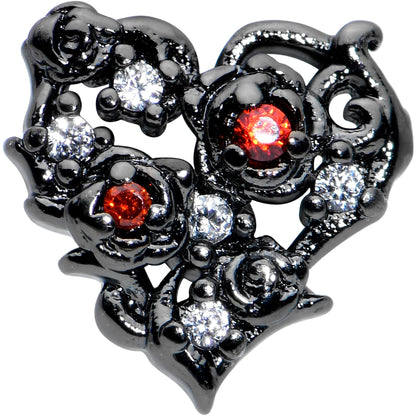 16G 1/4 Black Floral Heart Cartilage Earring