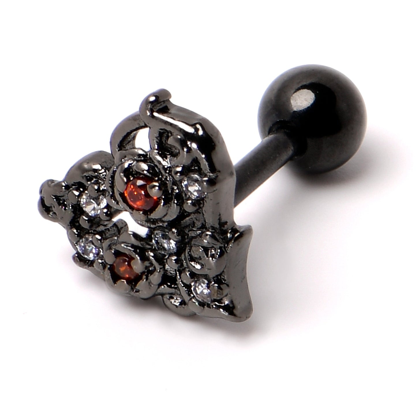 16G 1/4 Black Floral Heart Cartilage Earring
