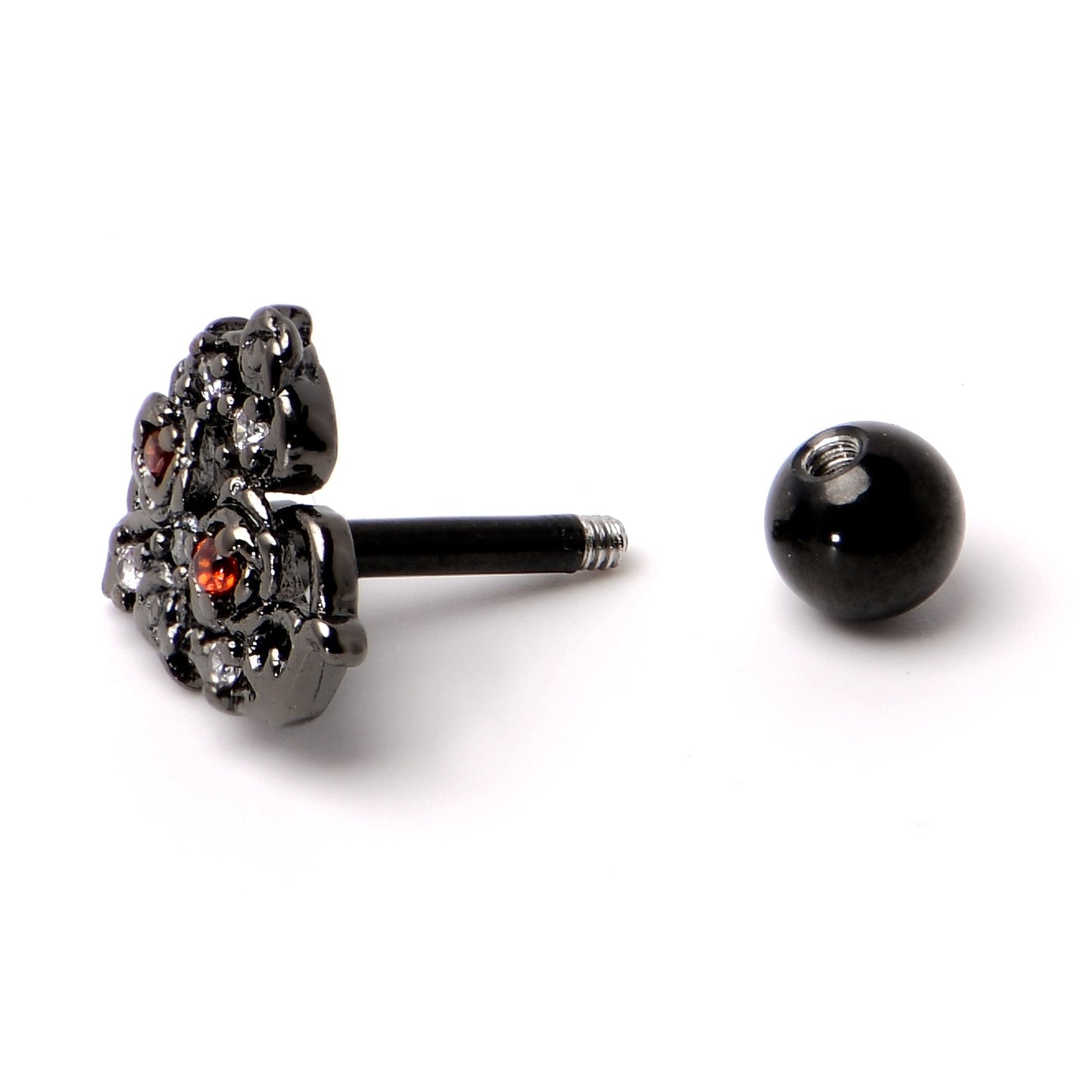 16G 1/4 Black Floral Heart Cartilage Earring