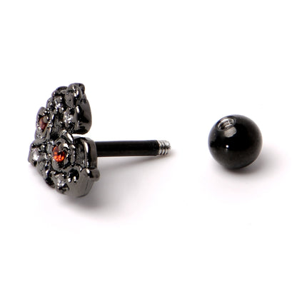 16G 1/4 Black Floral Heart Cartilage Earring