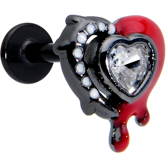 16G 5/16 Clear Gem Black Bleeding Heart Ring