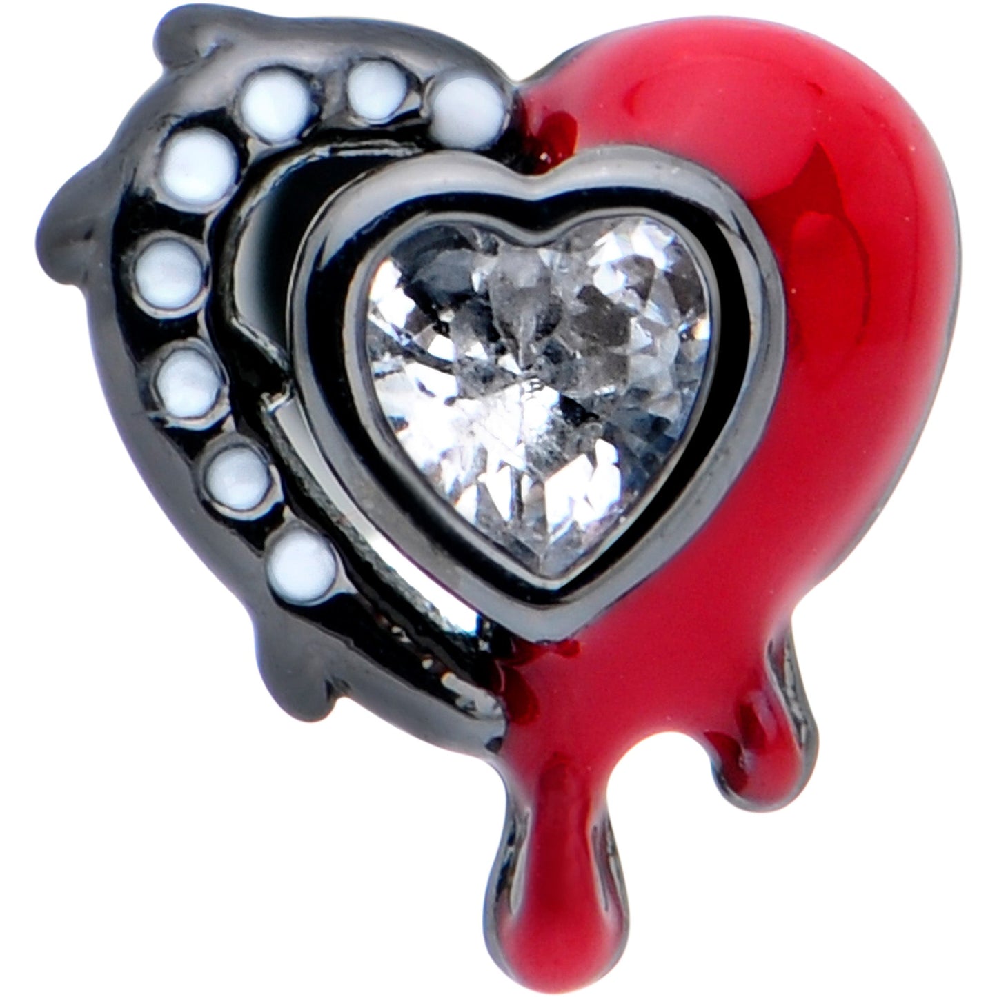 16G 5/16 Clear Gem Black Bleeding Heart Ring