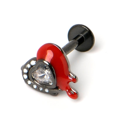 16G 5/16 Clear Gem Black Bleeding Heart Ring