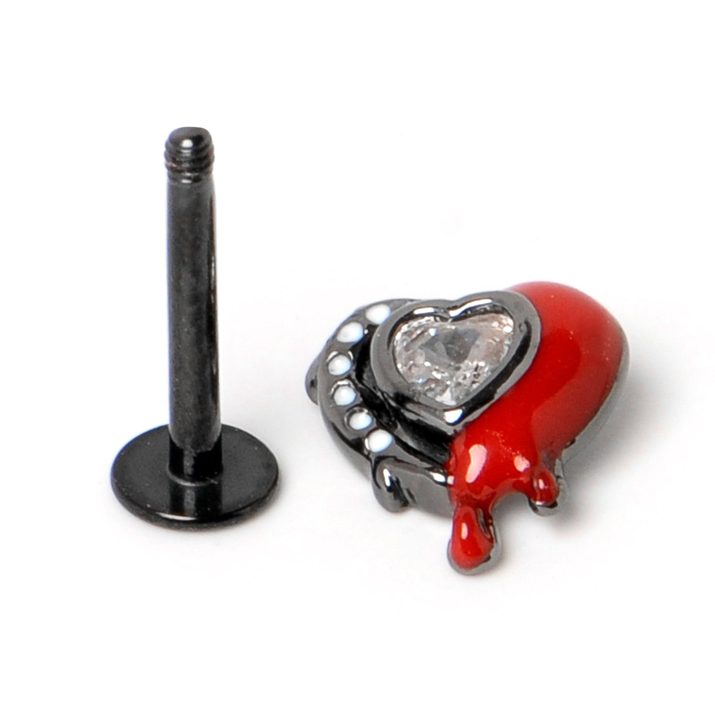 16G 5/16 Clear Gem Black Bleeding Heart Ring