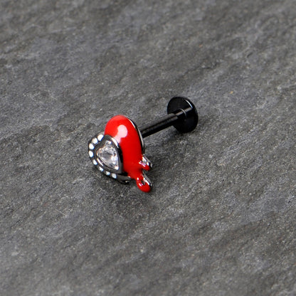 16G 5/16 Clear Gem Black Bleeding Heart Ring