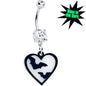 Flying Bat Heart Glow in the Dark Dangle Belly Ring by Onyx O