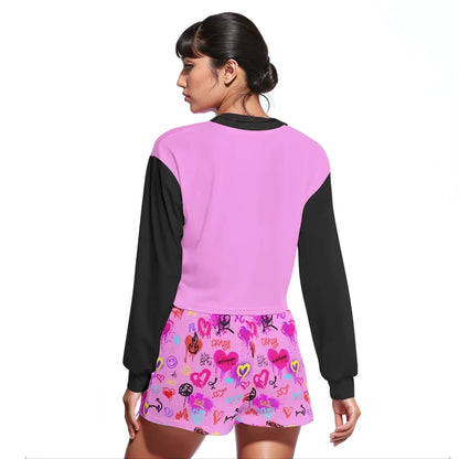 Pink Graffiti Obsessive Love Sweatshirt & Shorts Set