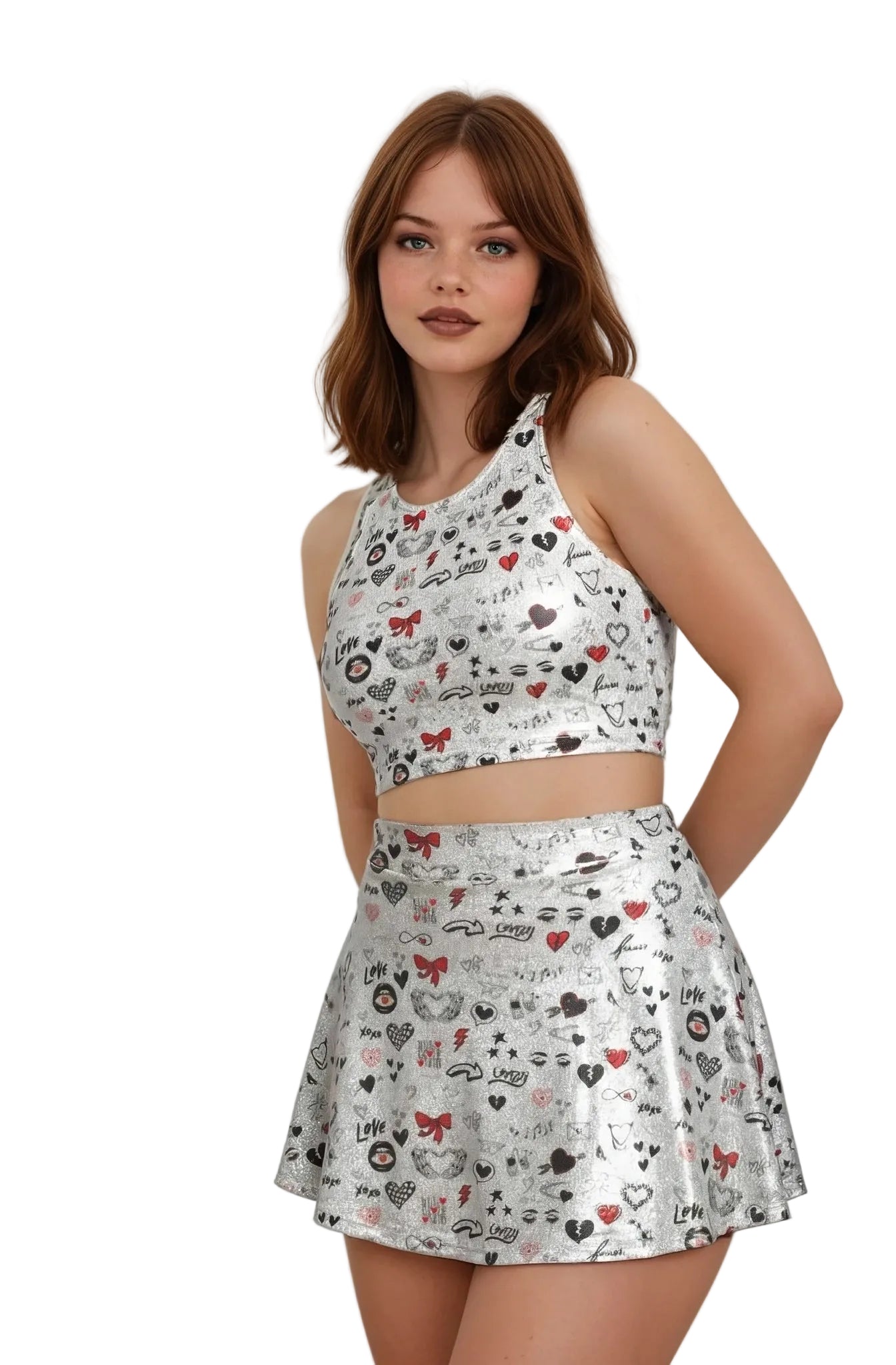 Glittery Emo Love Sketch Flare Skirt