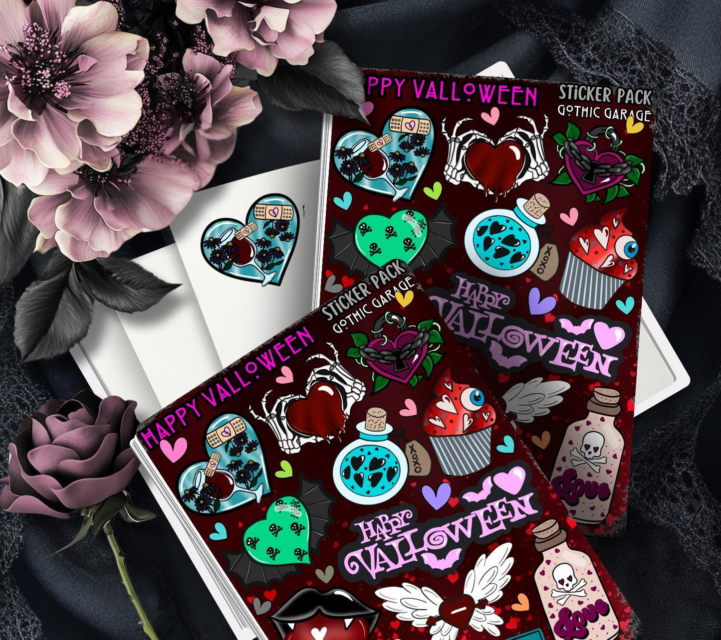 Valloween – Gothic Valentine’s Day Sticker Sheet