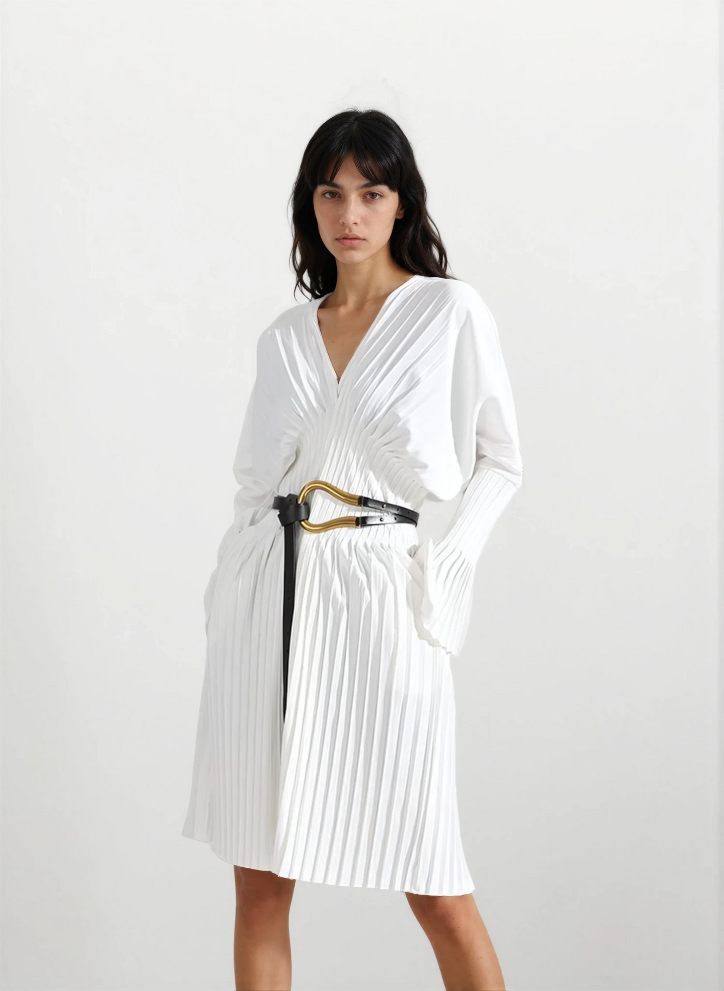 Sakiya Pleated Long Sleeve Shirt Dress