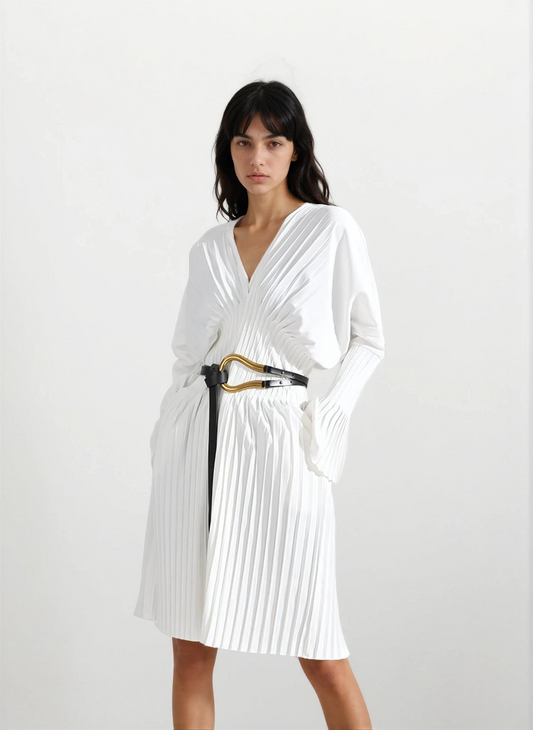 Sakiya Pleated Long Sleeve Shirt Dress