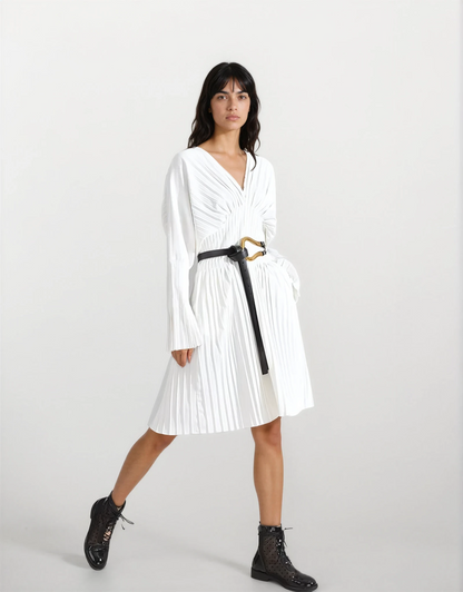 Sakiya Pleated Long Sleeve Shirt Dress