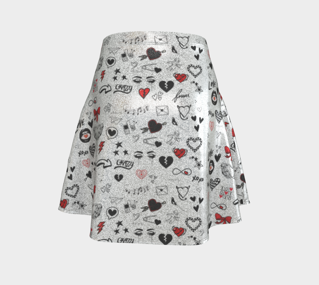 Glittery Emo Love Sketch Flare Skirt