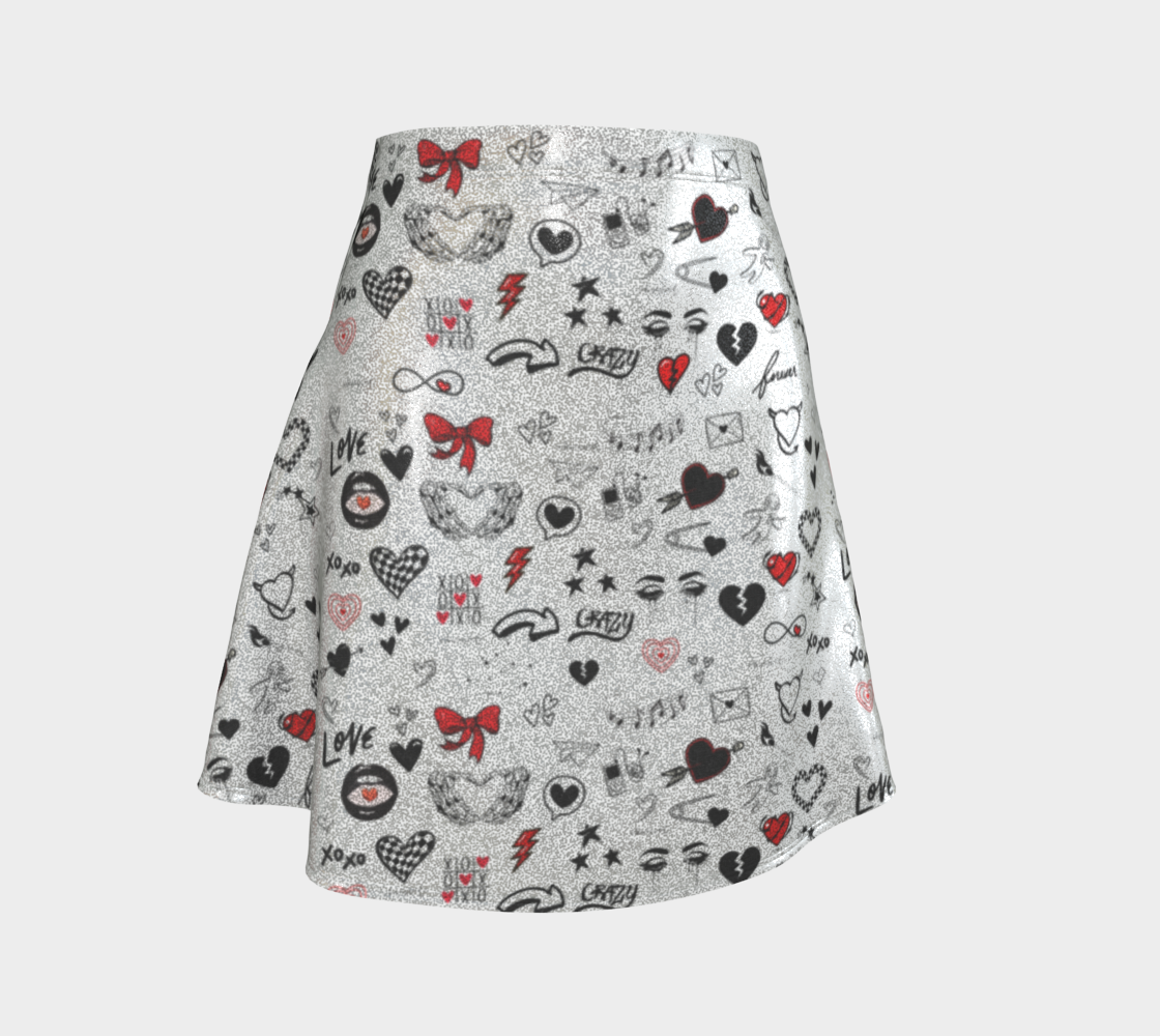 Glittery Emo Love Sketch Flare Skirt