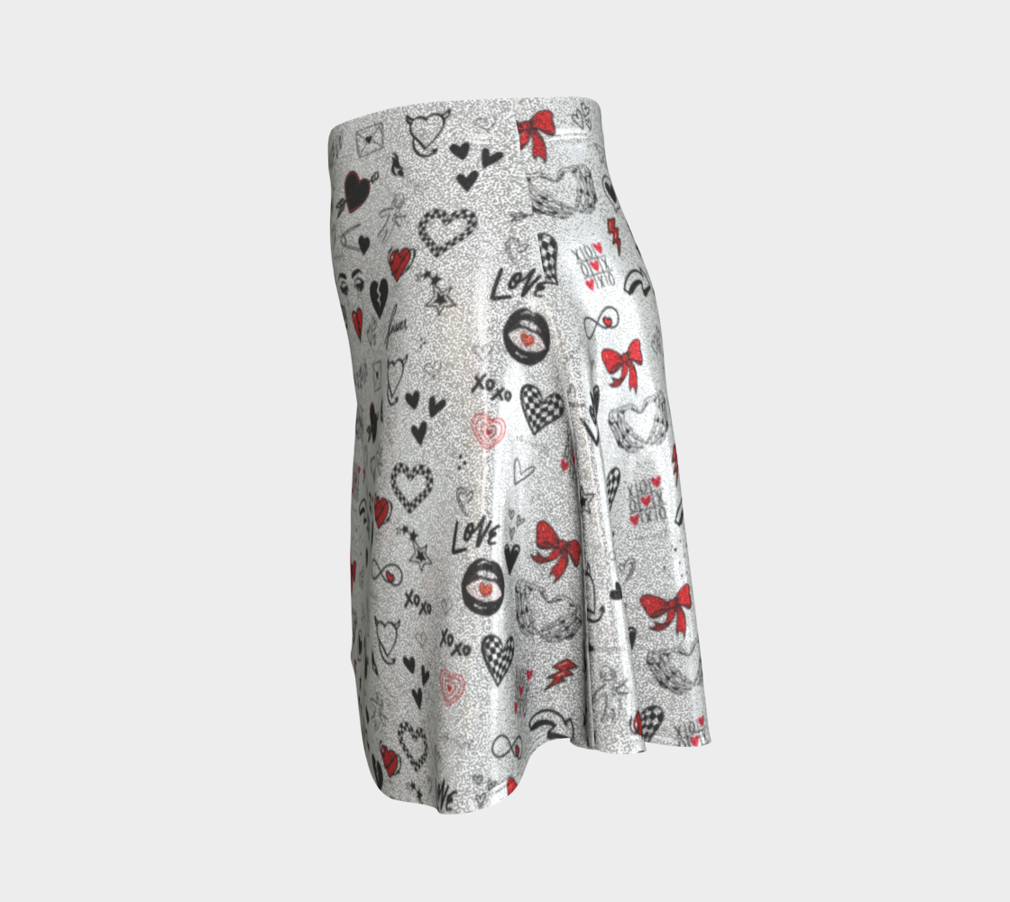 Glittery Emo Love Sketch Flare Skirt