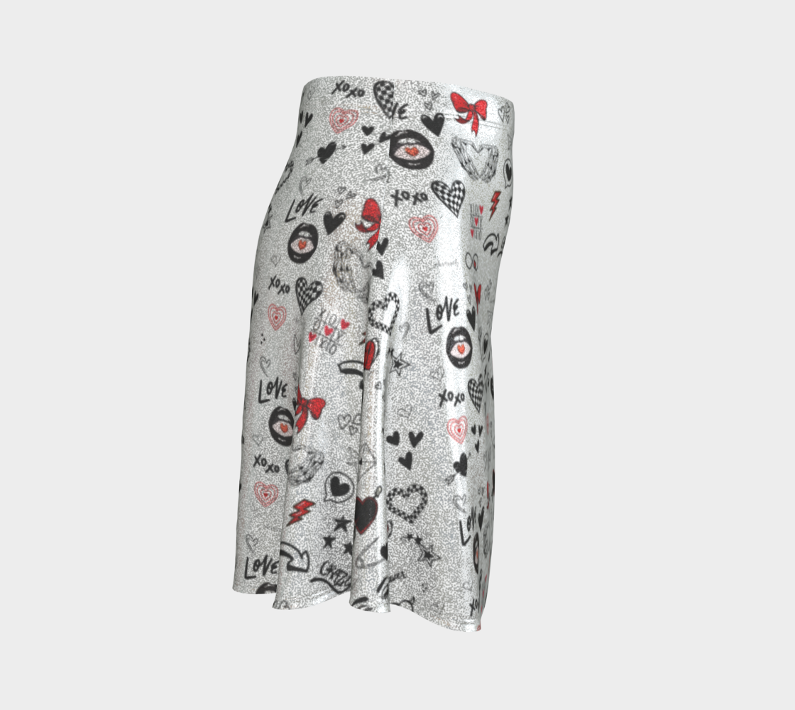 Glittery Emo Love Sketch Flare Skirt