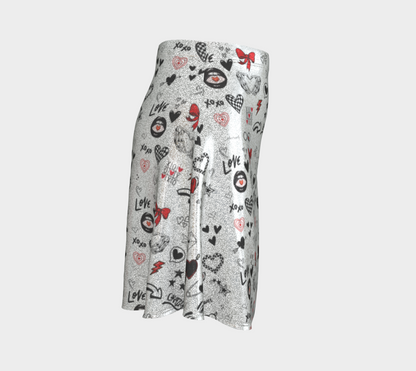 Glittery Emo Love Sketch Flare Skirt