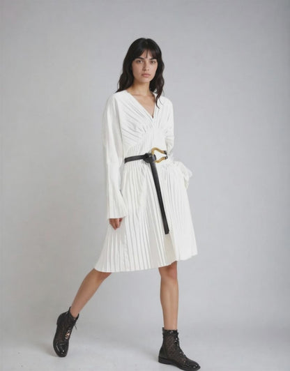 Sakiya Pleated Long Sleeve Shirt Dress